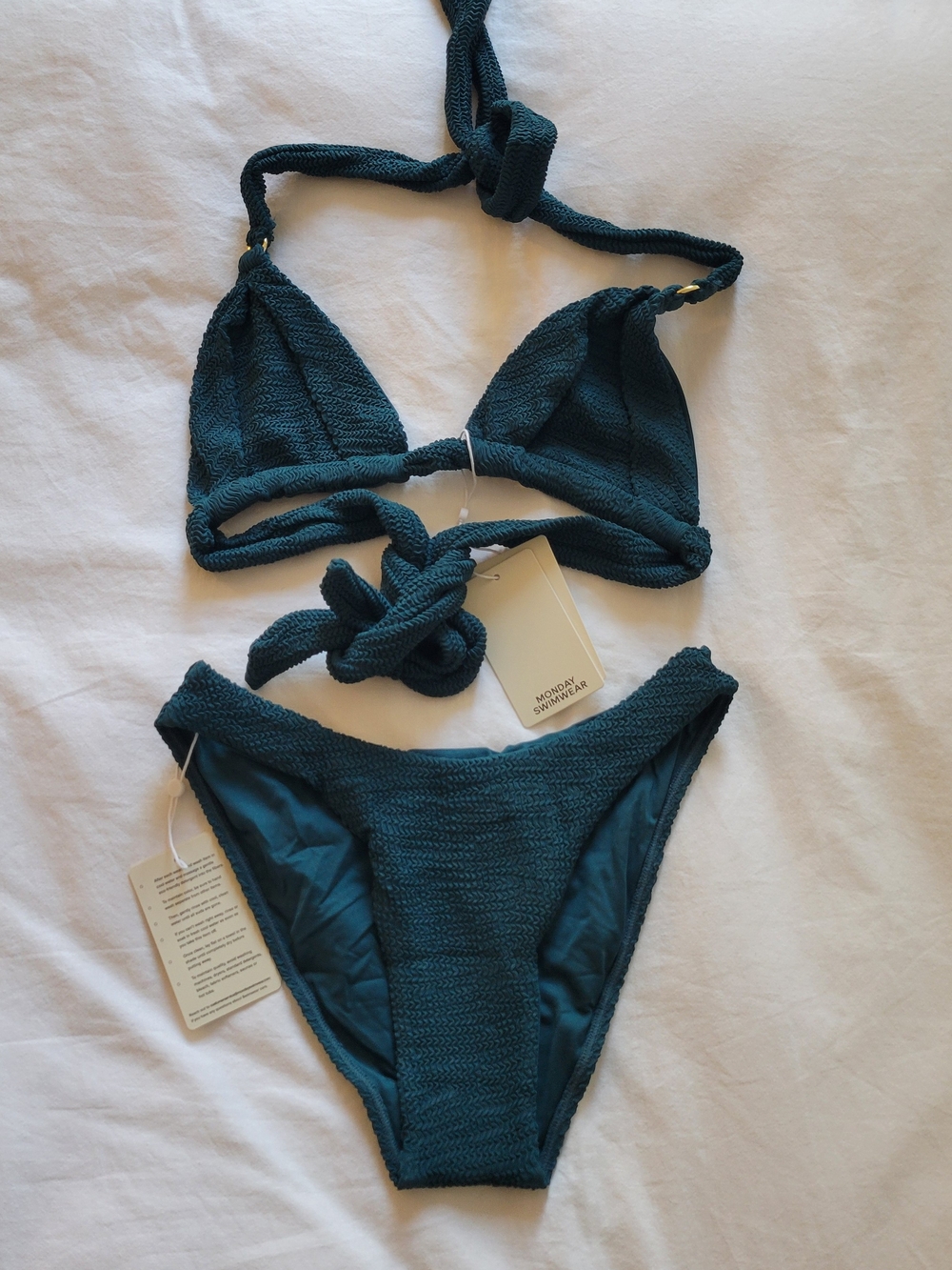 Monday Swimwear Textured Teal Triangle Bikini Set - Women Swim
